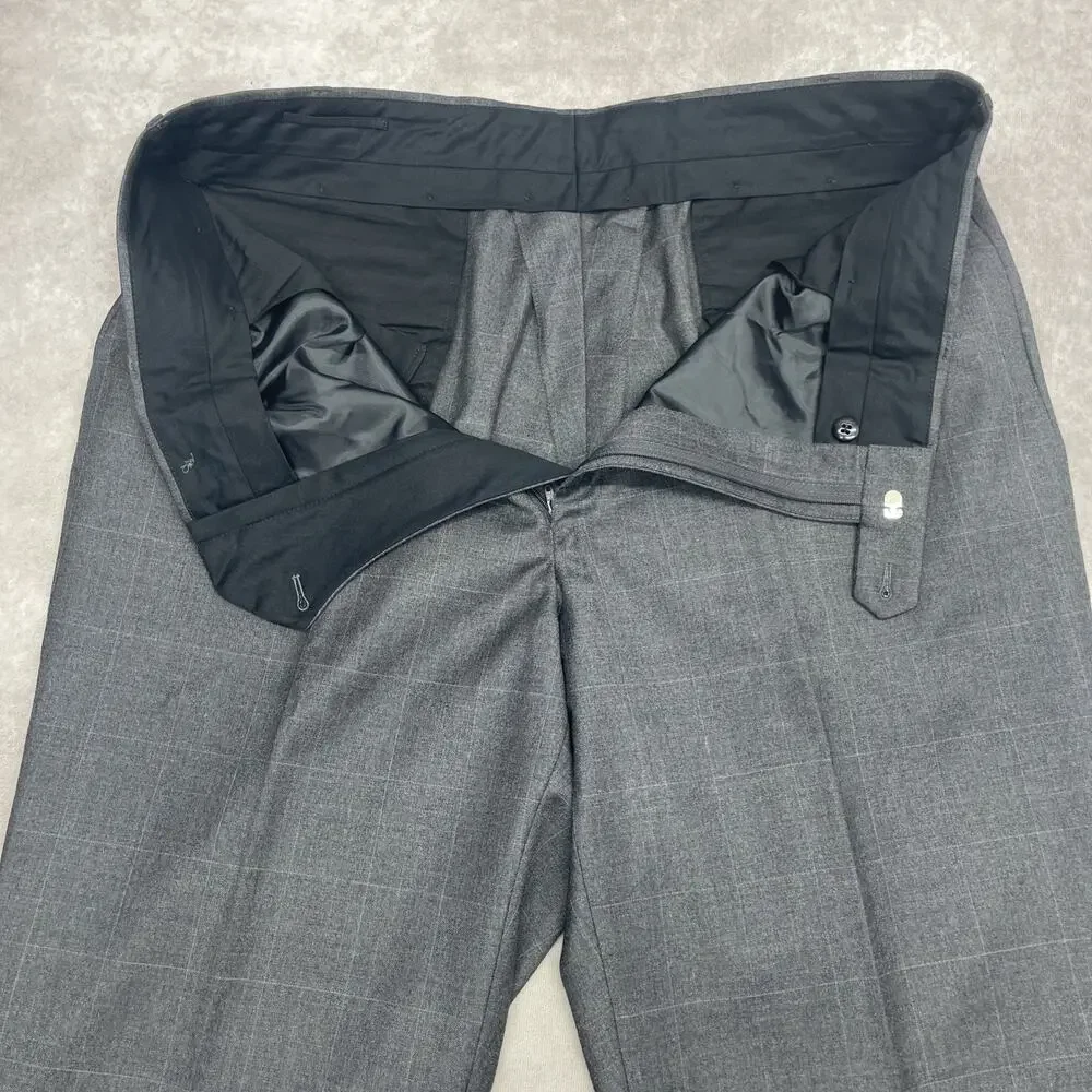 Jos A Bank Traveler Men 39x38 No Hem Tailored Fit 100% Wool Dark Gray Windowpane